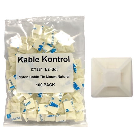 KABLE KONTROL Kable Kontrol® Adhesive Cable Tie Mounts - 1/2" Sq - Natural Nylon - 100 pcs CT281